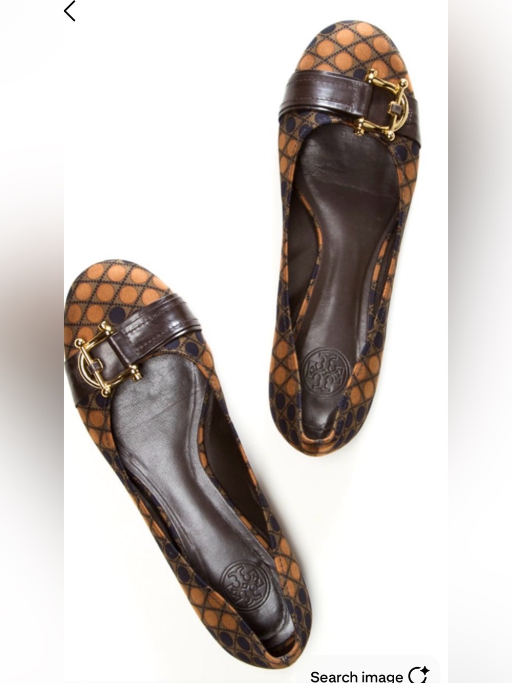 Tory Burch Brown and Navy Patterned Loafers with Gold Hardware